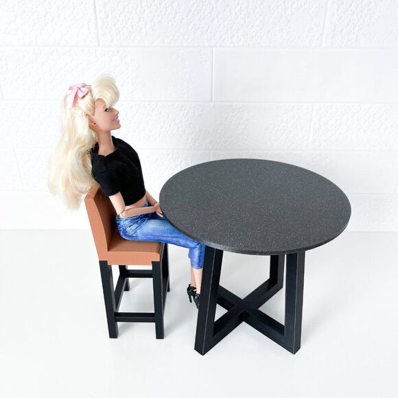 Miniature Barbie Bistro Black Table 4  Chairs 3D Printed Dollhouse Furniture - Picture 2 of 6